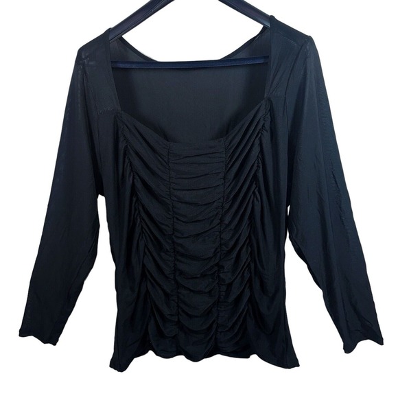 Torrid Stretch Mesh Shirred Bodice Crop Top Black Plus Size 4 4X 26 Black L/S - Picture 1 of 5